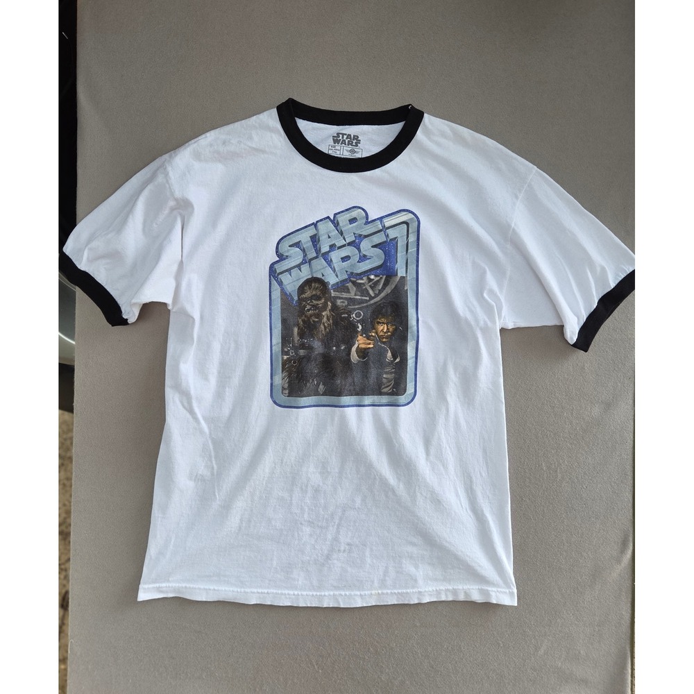 Star Wars Han Solo Chewbacca Ringer T-Shirt Mens XXL White Black Mad Engine